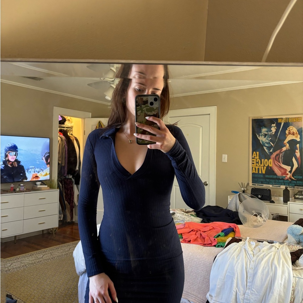 Navy collars mini dress. Crop wouldn’t let me show length.